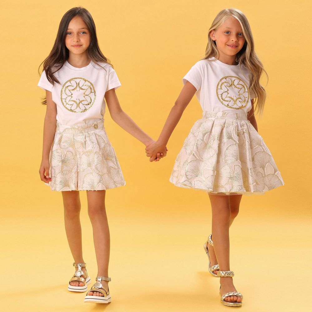 Elie Saab Girls White Gold T Shirt Childrensalon Outlet