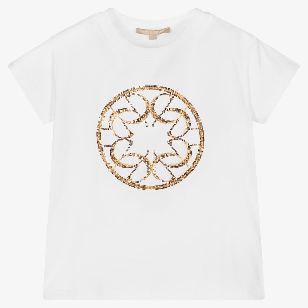 Elie Saab - T-Shirt in Weiß und Gold (M) | Childrensalon