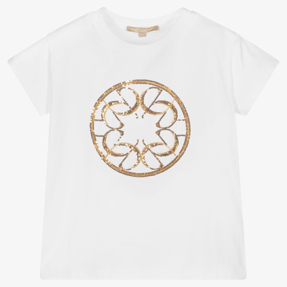 Elie Saab - T-shirt blanc et doré Fille | Childrensalon