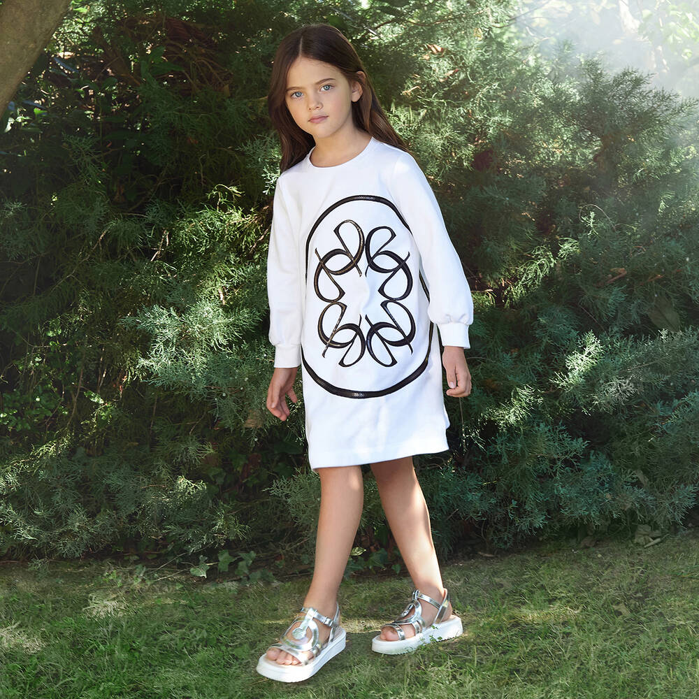 Elie Saab-Girls White Jersey Logo Dress | Childrensalon Outlet