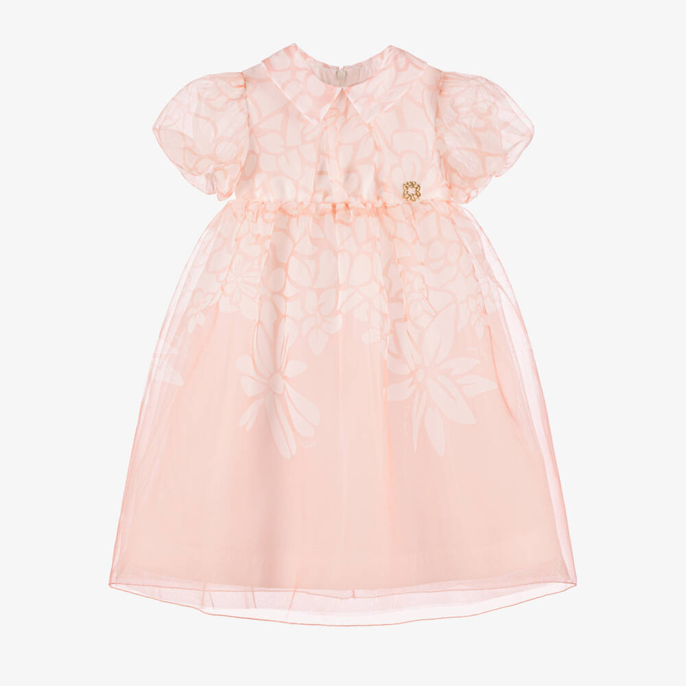Elie Saab-Girls White & Pink Floral Print Organza Dress | Childrensalon Outlet