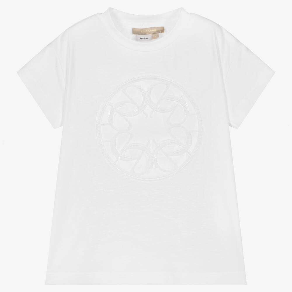 Elie Saab - T-shirt blanc en coton à sequins | Childrensalon