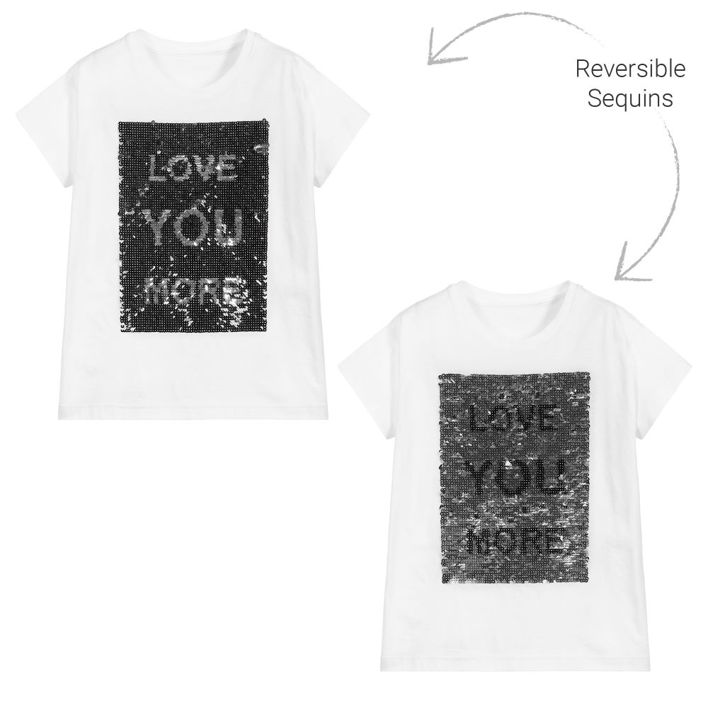 Elie Saab - T-shirt blanc à sequins Fille | Childrensalon