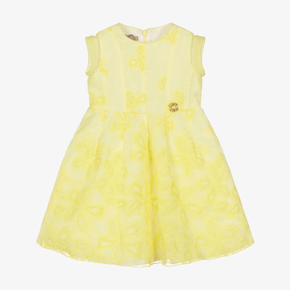 Elie Saab-Girls Yellow Embroidered Organza Dress | Childrensalon Outlet
