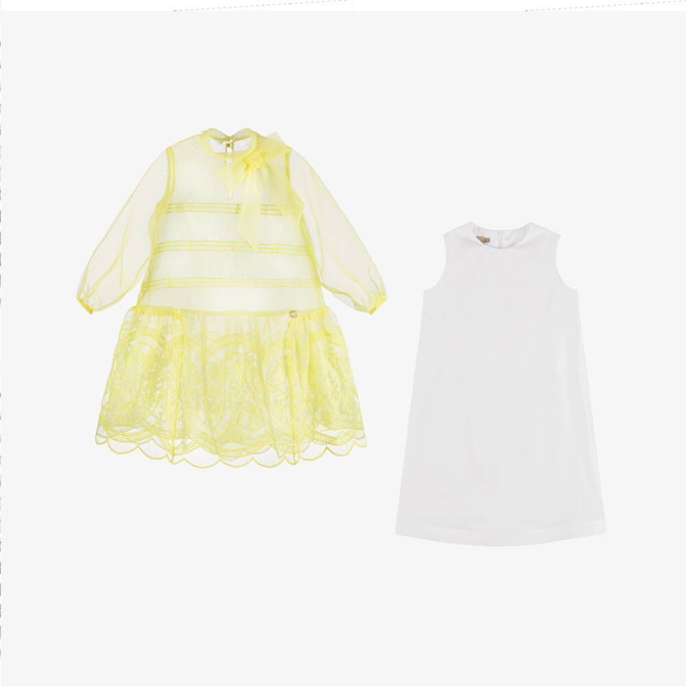 Elie Saab-Girls Yellow Embroidered Organza Dress | Childrensalon Outlet