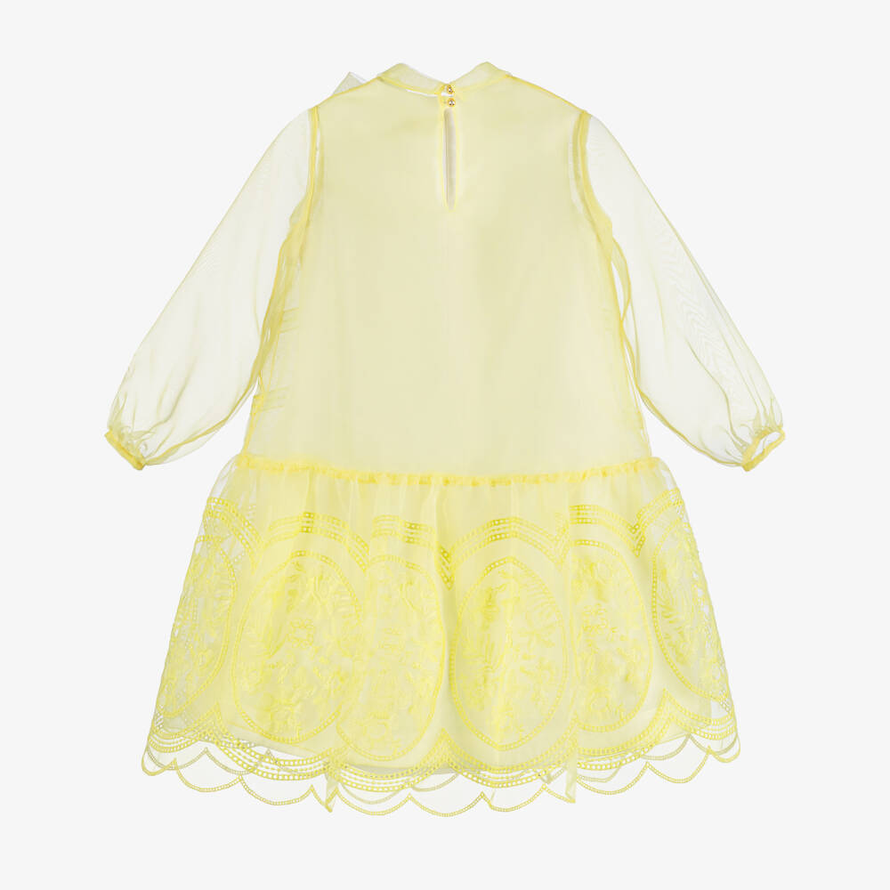 Elie Saab-Girls Yellow Embroidered Organza Dress | Childrensalon Outlet