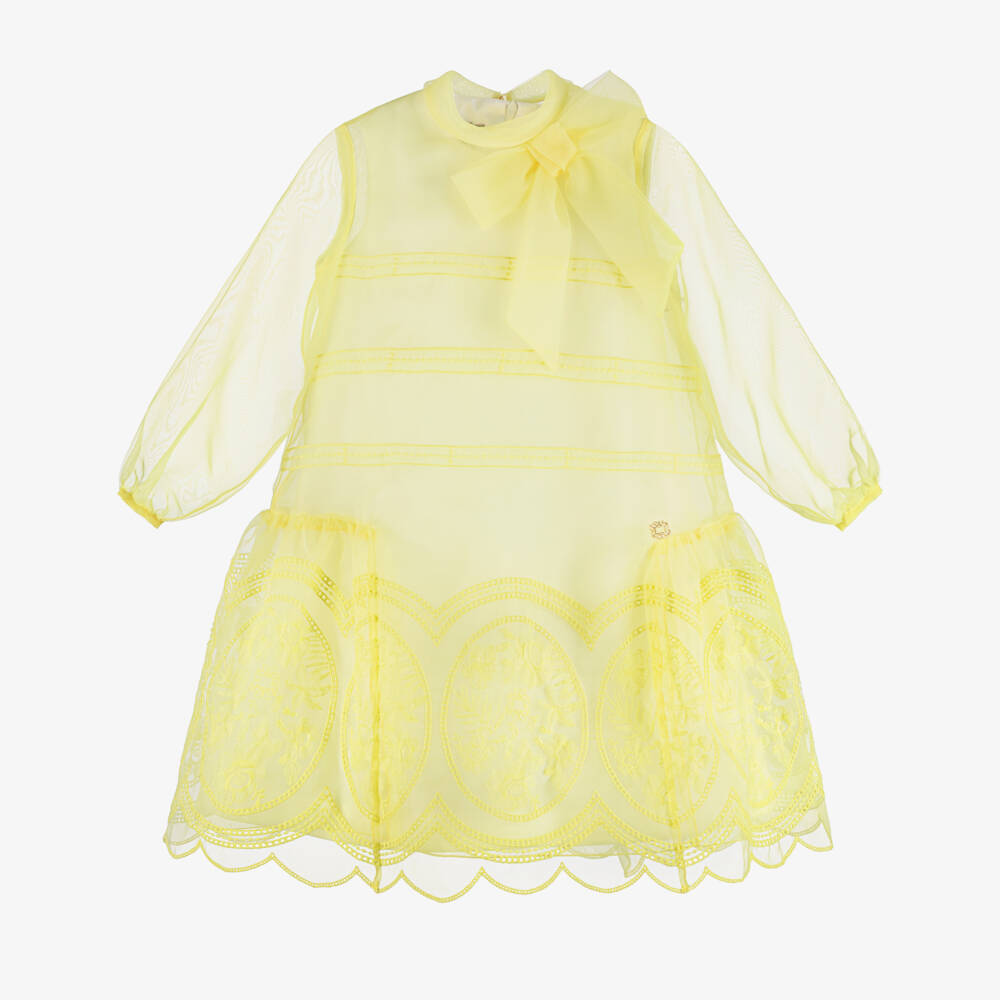 Elie Saab-Girls Yellow Embroidered Organza Dress | Childrensalon Outlet