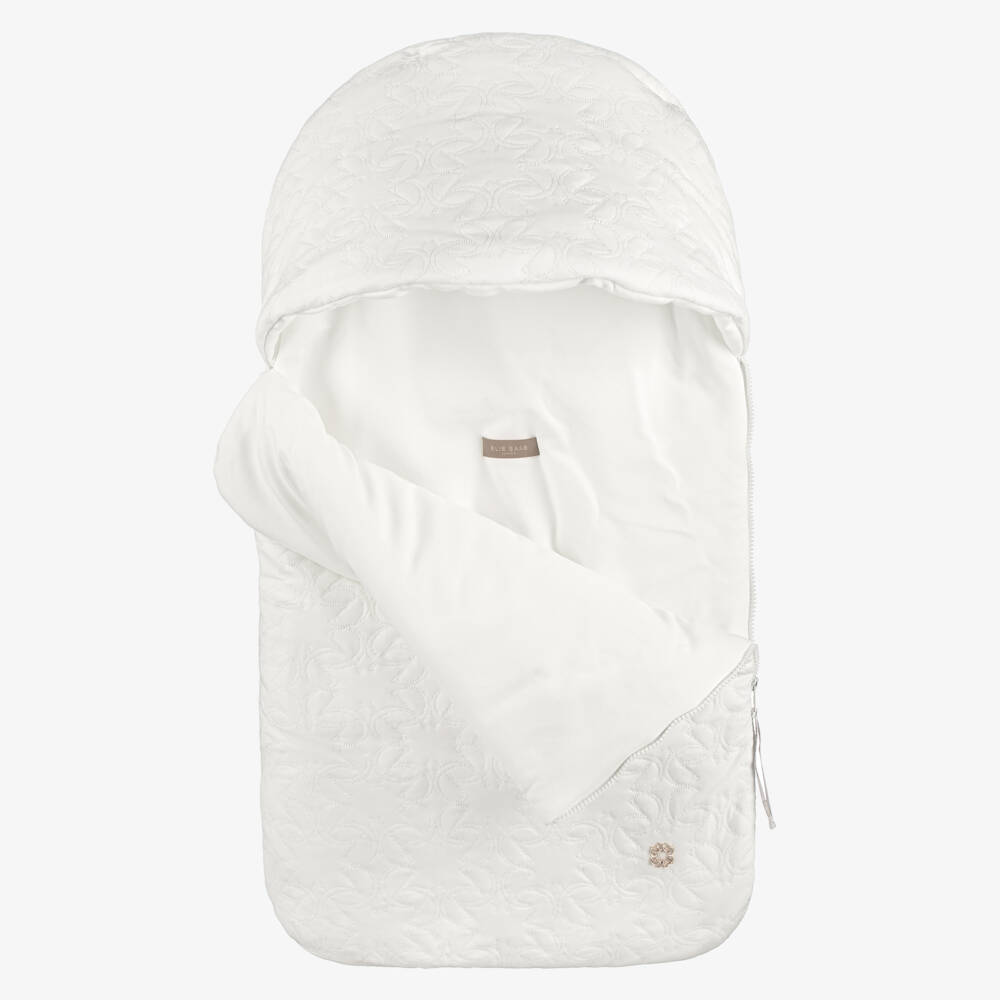 Elie Saab-Ivory Cotton Padded Monogram Embroidered Nest (75cm) | Childrensalon Outlet