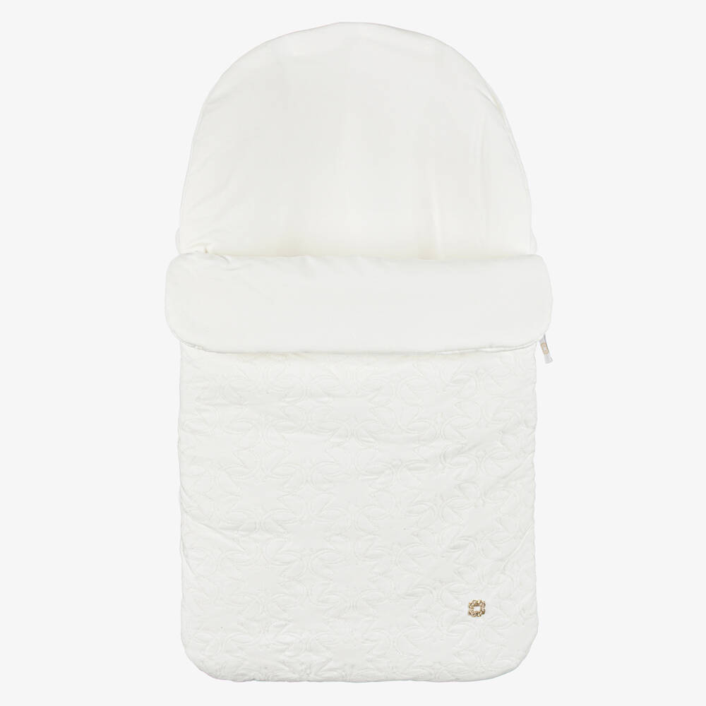 Elie Saab-Ivory Cotton Padded Monogram Embroidered Nest (75cm) | Childrensalon Outlet