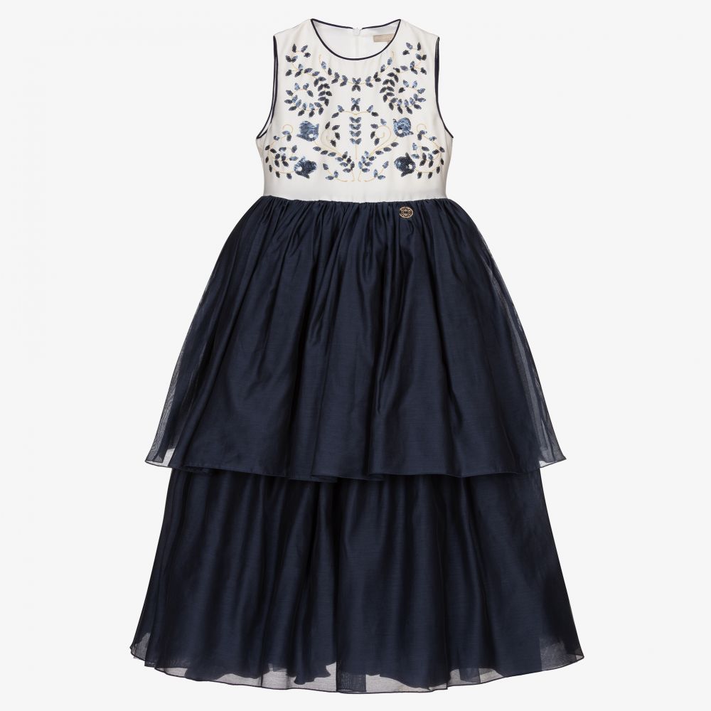 Elie Saab - Navy Blue Silk Organza Dress | Childrensalon