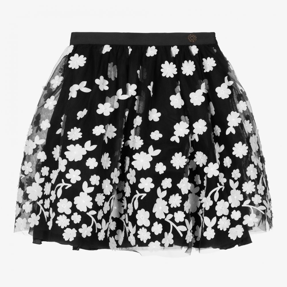 Elie Saab - Teen Black Floral Tulle Skirt | Childrensalon