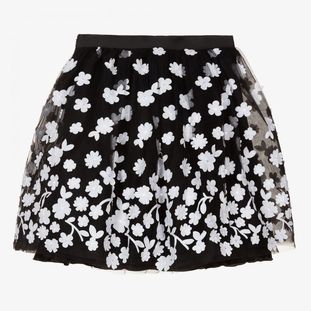 Elie Saab-Teen Black Floral Tulle Skirt | Childrensalon Outlet