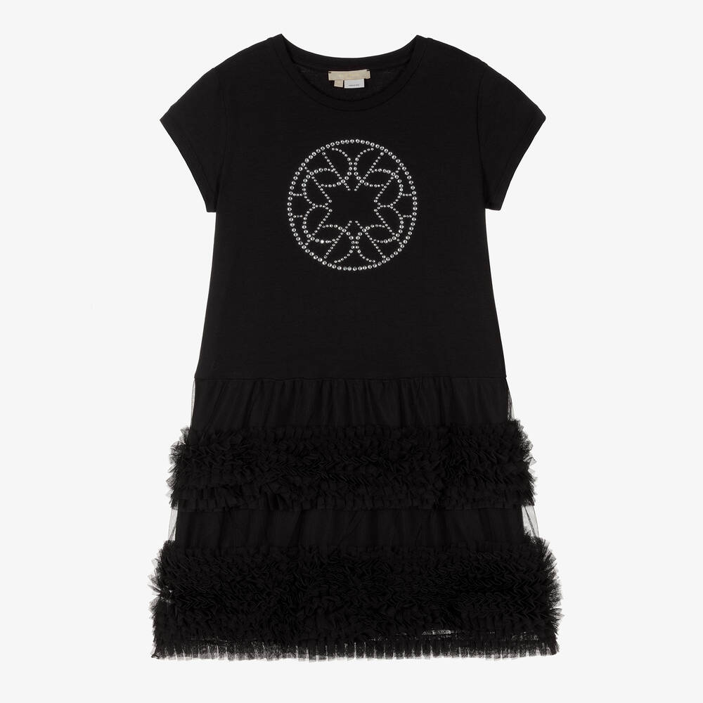 Elie Saab - Teen Girls Black Diamanté Logo & Tulle Dress | Childrensalon