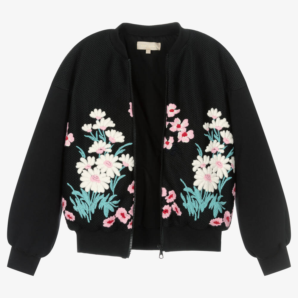Elie Saab-Teen Girls Black Floral Bomber Jacket | Childrensalon Outlet