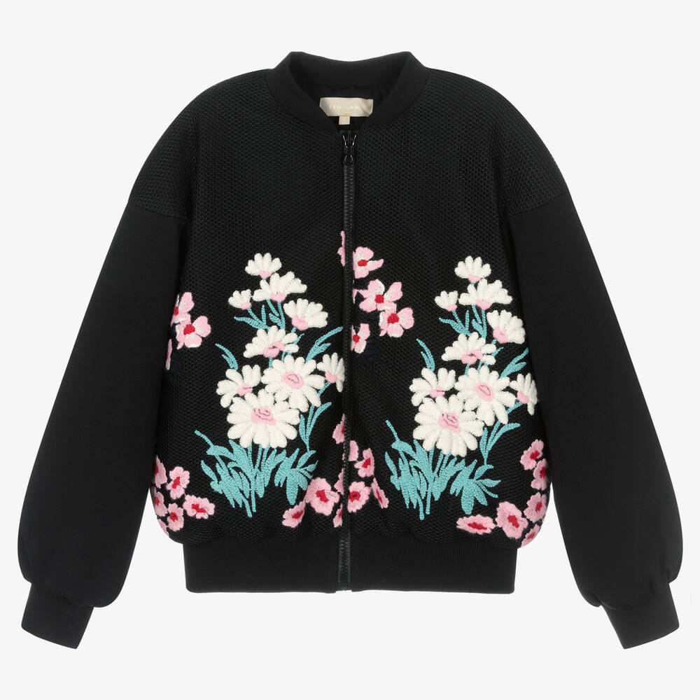 Elie Saab - Bomber noir à fleurs ado fille | Childrensalon