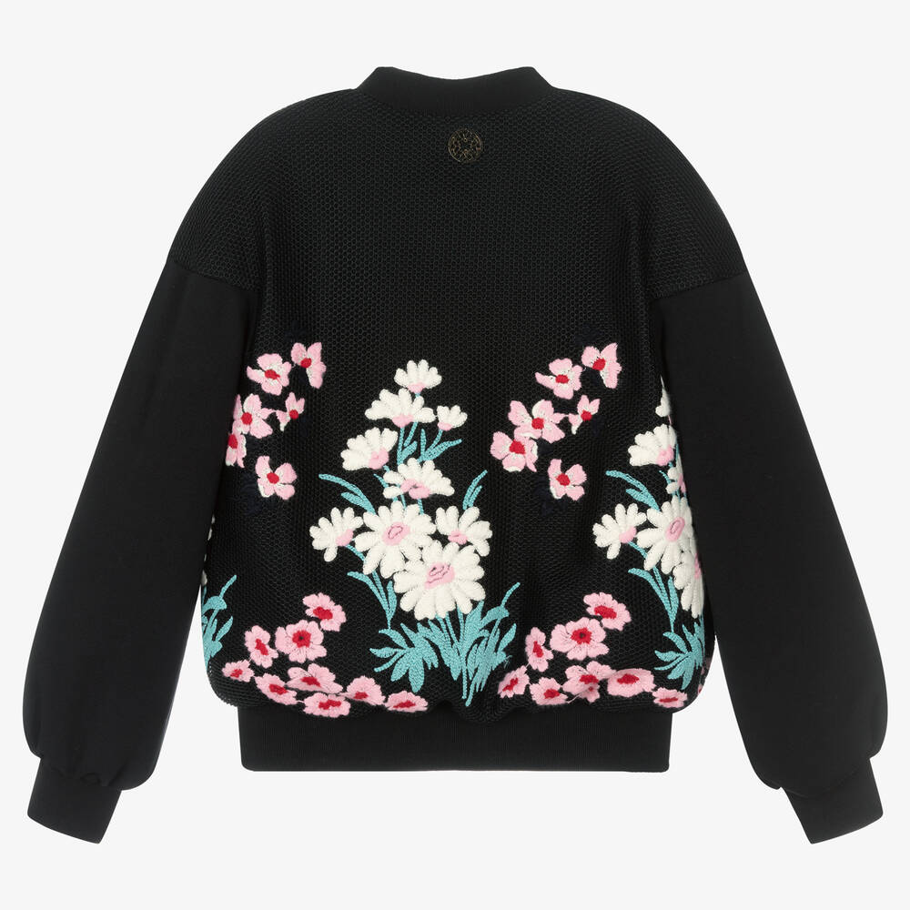 Elie Saab Teen Girls Black Floral Bomber Jacket