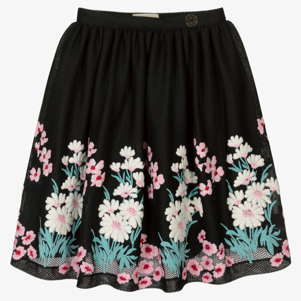 Elie Saab - Jupe noire à fleurs ado | Childrensalon