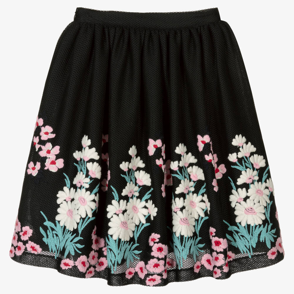 Elie Saab-Teen Girls Black Floral Skirt | Childrensalon Outlet