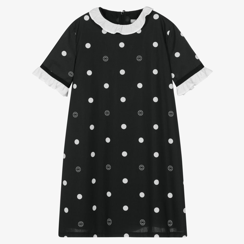 Teen Girls Black Spotted Dress