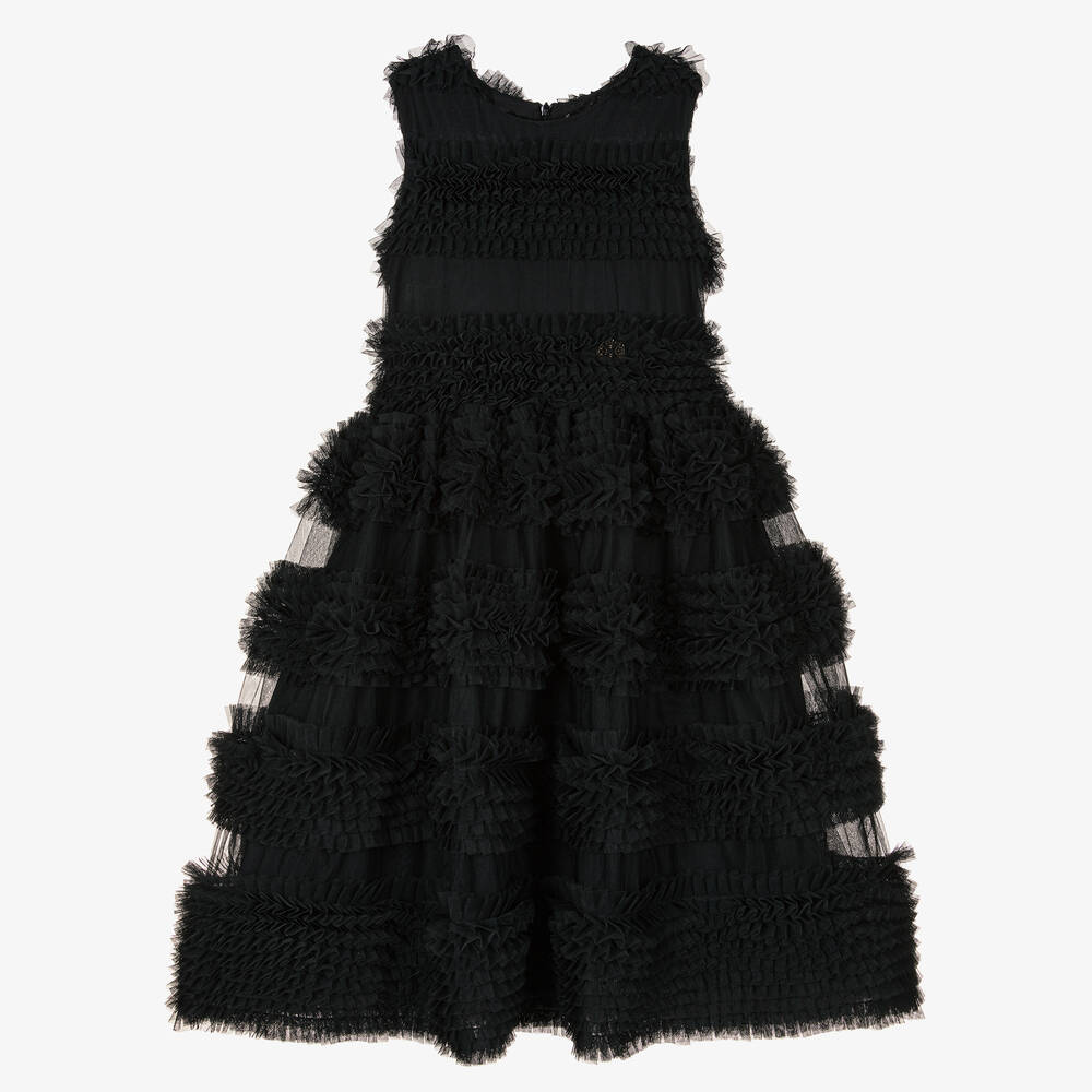 Elie Saab - Robe noire à volants en tulle ado | Childrensalon