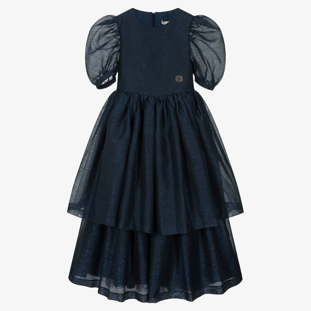 Elie Saab - Синяя многоярусное платье с блестками | Childrensalon