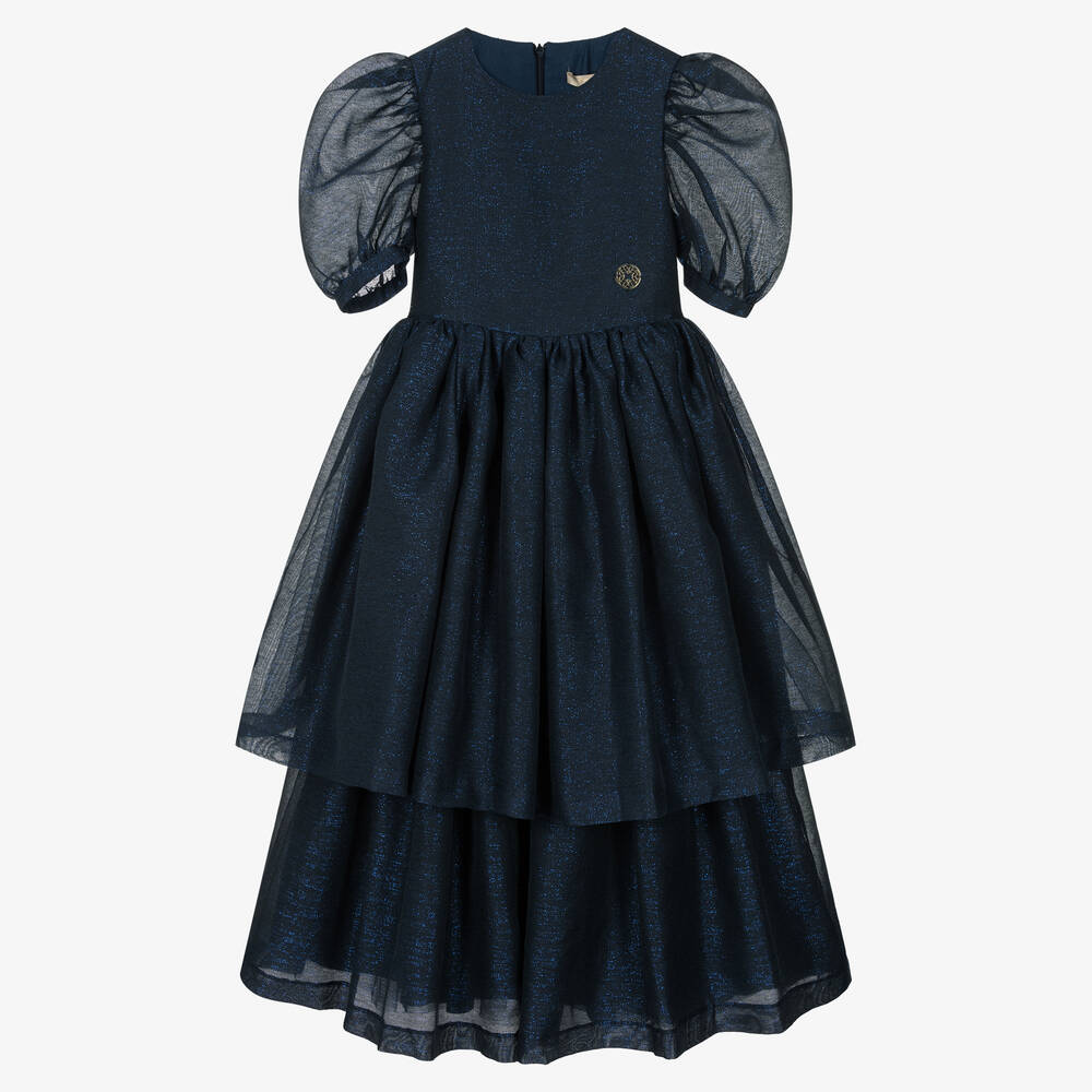 Elie Saab - Blaues Teen Glitzer-Stufenkleid (M) | Childrensalon