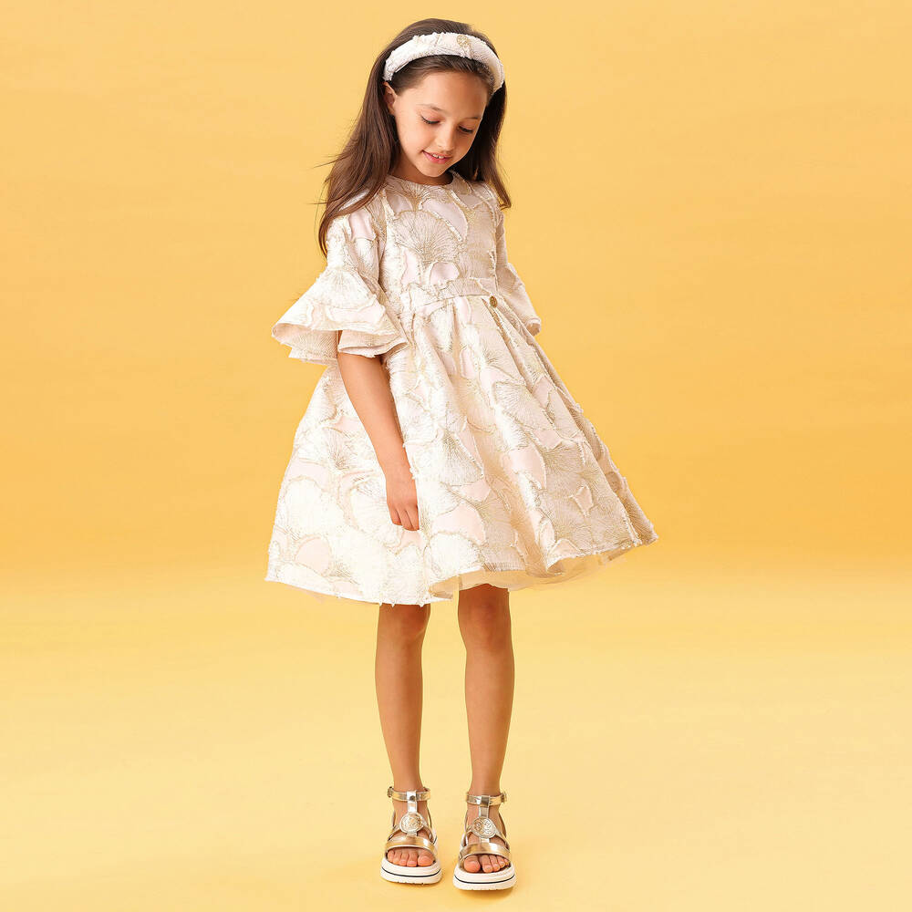 Elie Saab-Золотистое жаккардовое платье для девочек-подростков | Childrensalon Outlet