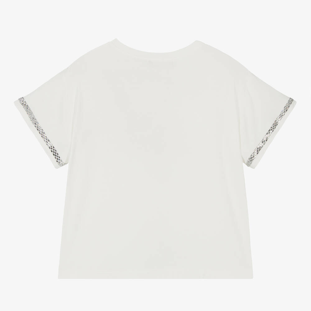 Elie Saab-تيشيرت فيسكوز جيرسي لون عاجي مزين بديامنتي | Childrensalon Outlet