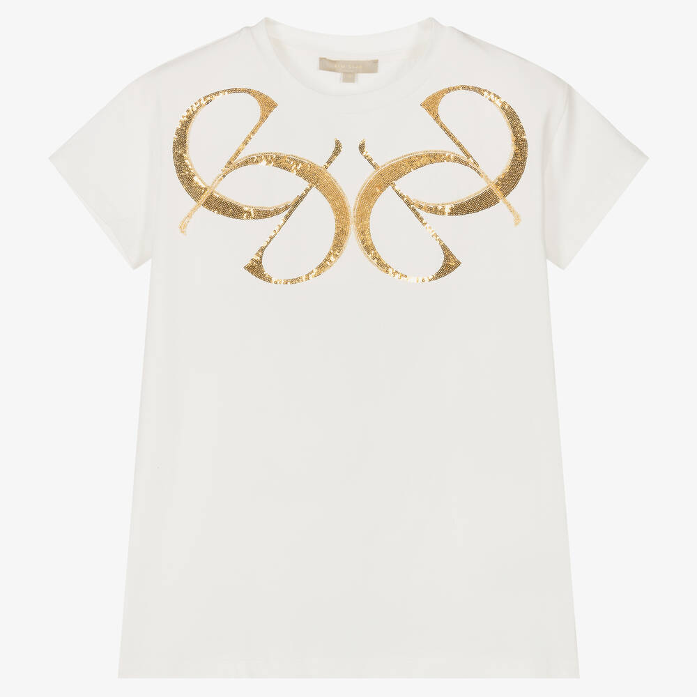 Elie Saab - Teen T-Shirt in Elfenbein und Gold (M) | Childrensalon
