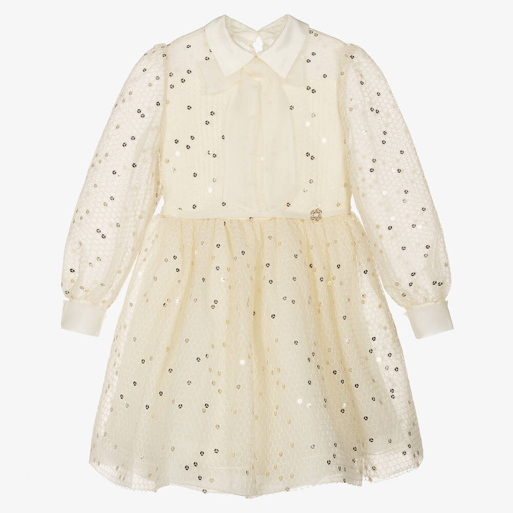 Elie Saab - Кремовое платье из тюля с пайетками | Childrensalon