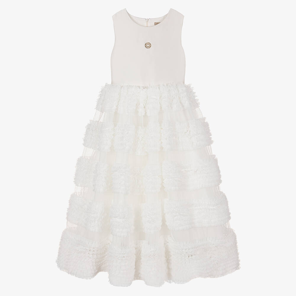 Elie Saab-فستان تينز بناتي تول لون عاجي وأبيض | Childrensalon Outlet