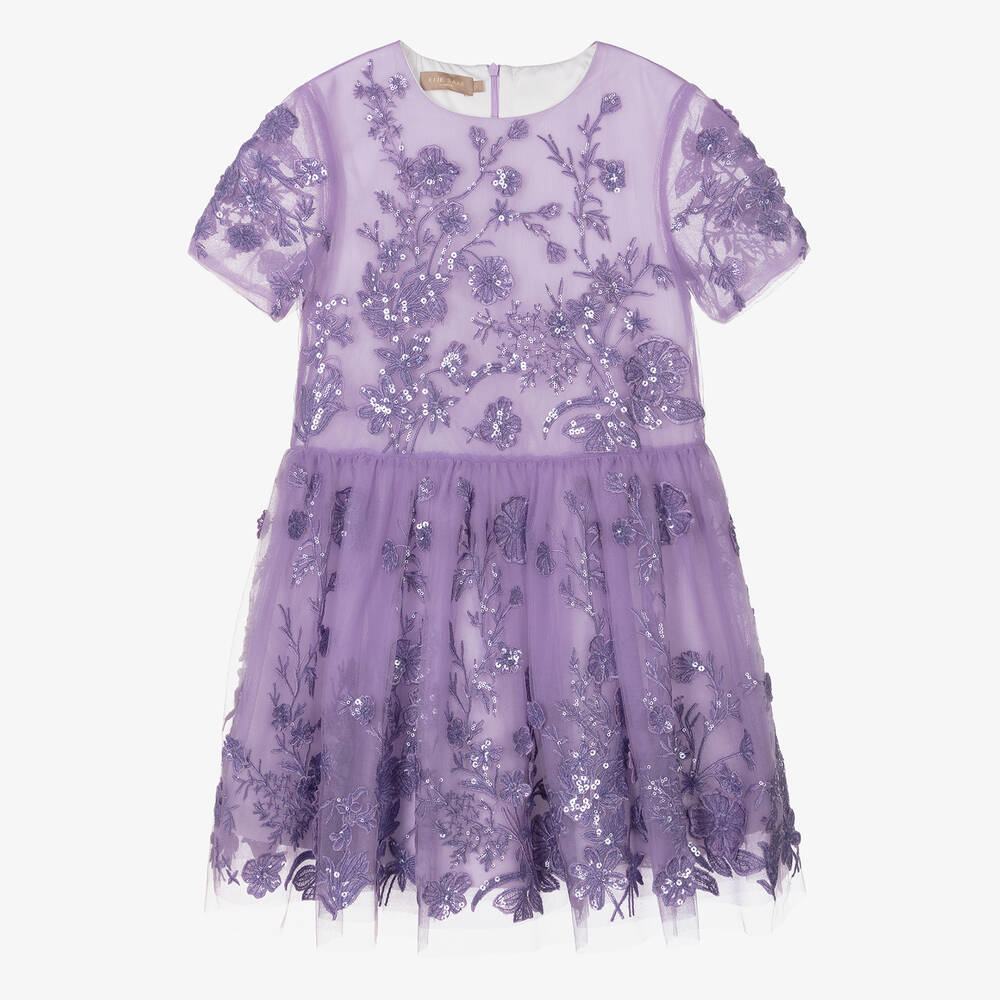 Elie Saab-Teen Girls Lilac Purple Embroidered Tulle Dress | Childrensalon Outlet