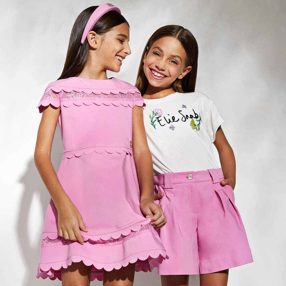 Elie Saab-Teen Girls Pink Diamanté Pleated Shorts | Childrensalon Outlet