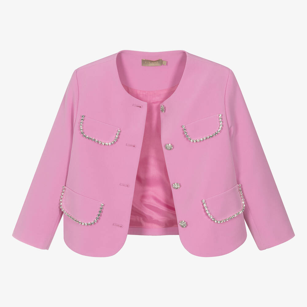 Elie Saab-Teen Girls Pink Studded Diamanté Jacket | Childrensalon Outlet