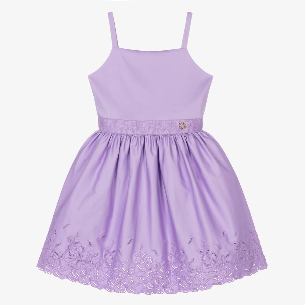 Elie Saab-Teen Girls Purple Embroidered Cotton Dress | Childrensalon Outlet