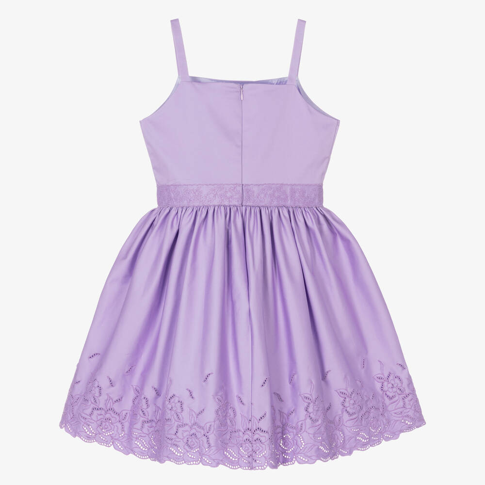 Elie Saab-Teen Girls Purple Embroidered Cotton Dress | Childrensalon Outlet