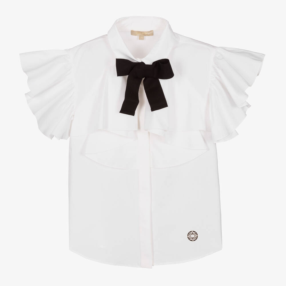 Elie Saab - Teen Girls White & Black Bow Shirt | Childrensalon
