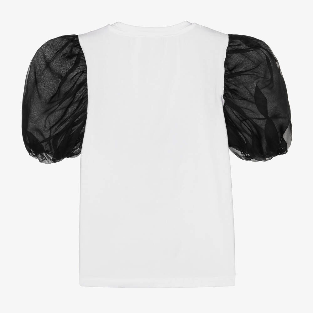 Elie Saab-Белая футболка с черными рукавами из шелка | Childrensalon Outlet