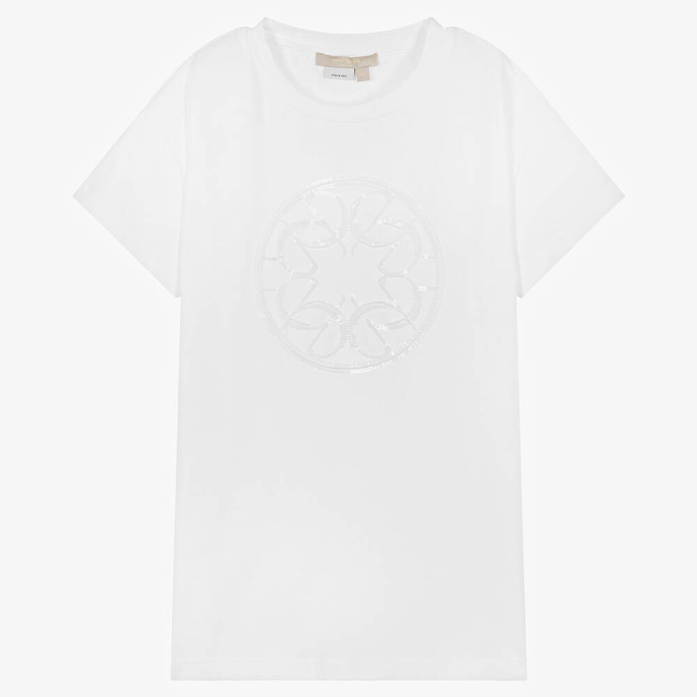 Elie Saab - Teen Girls White Cotton Monogram T-Shirt | Childrensalon