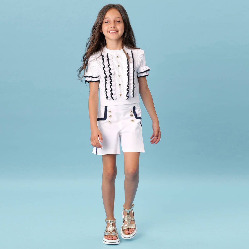 Elie Saab-Teen Girls White Cotton Shorts | Childrensalon Outlet