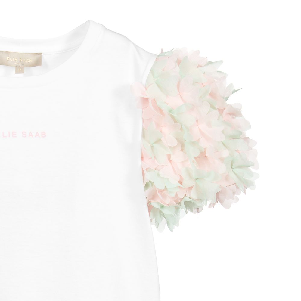 Elie Saab-Teen Girls White Cotton T-Shirt  | Childrensalon Outlet