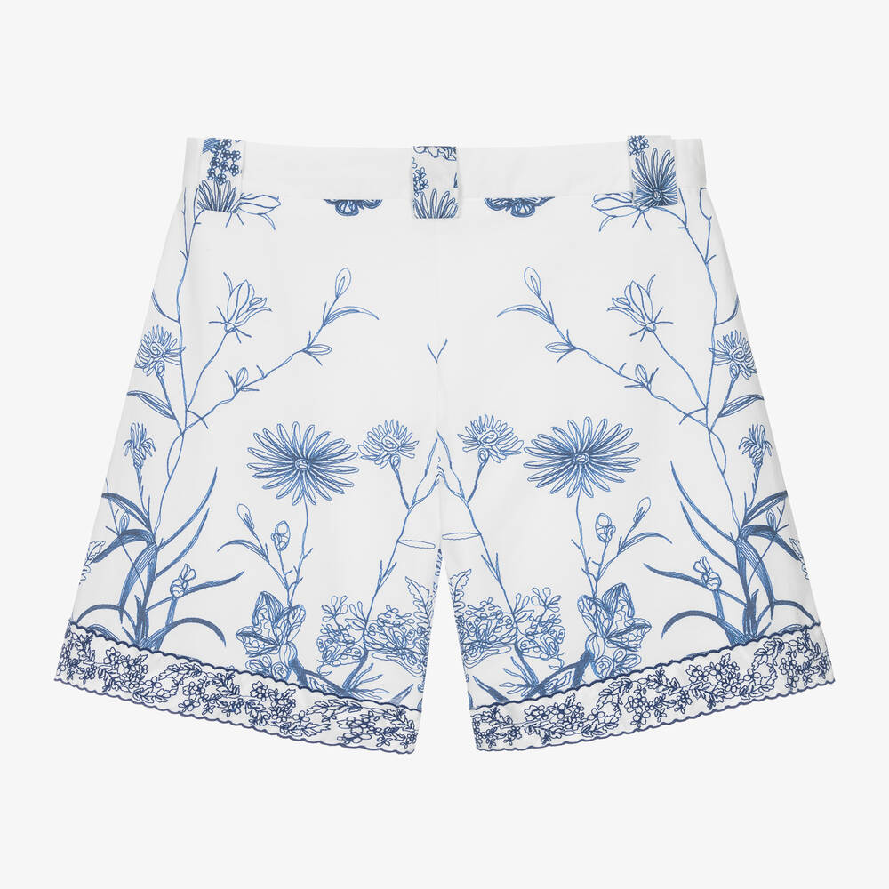 Elie Saab-Teen Girls White Floral Embroidered Cotton Shorts | Childrensalon Outlet
