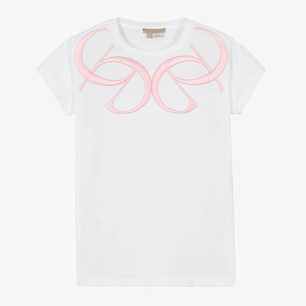 Elie Saab - T-shirt blanc à monogramme rose ado | Childrensalon