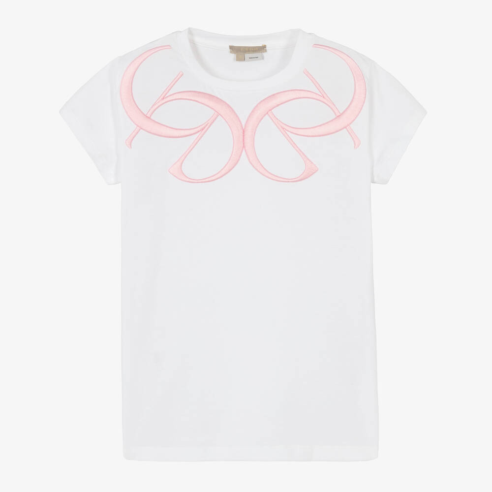 Elie Saab-Teen Girls White & Pink Monogram T-Shirt | Childrensalon Outlet