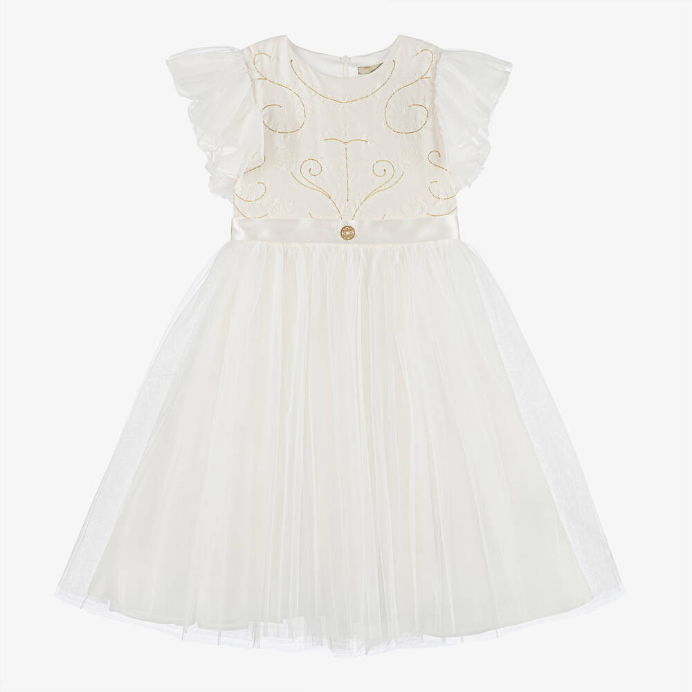 Elie Saab - Teen Ivory Satin & Tulle Dress | Childrensalon