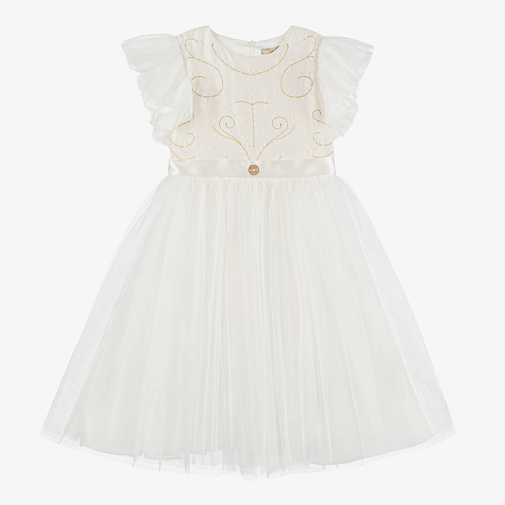 Elie Saab - Elfenbeinfarbenes Teen Tüllkleid mit Satin | Childrensalon