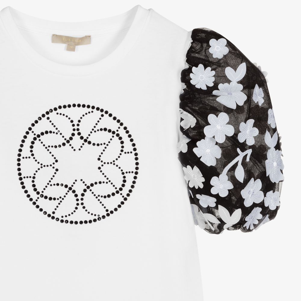 Elie Saab-Белая футболка с цветами для подростков | Childrensalon Outlet