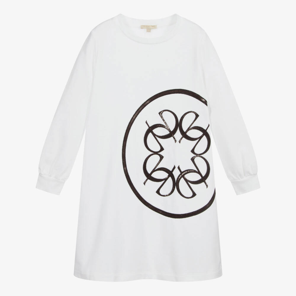 Elie Saab-فستان قطن لون أبيض وأسود مزين بترتر | Childrensalon Outlet