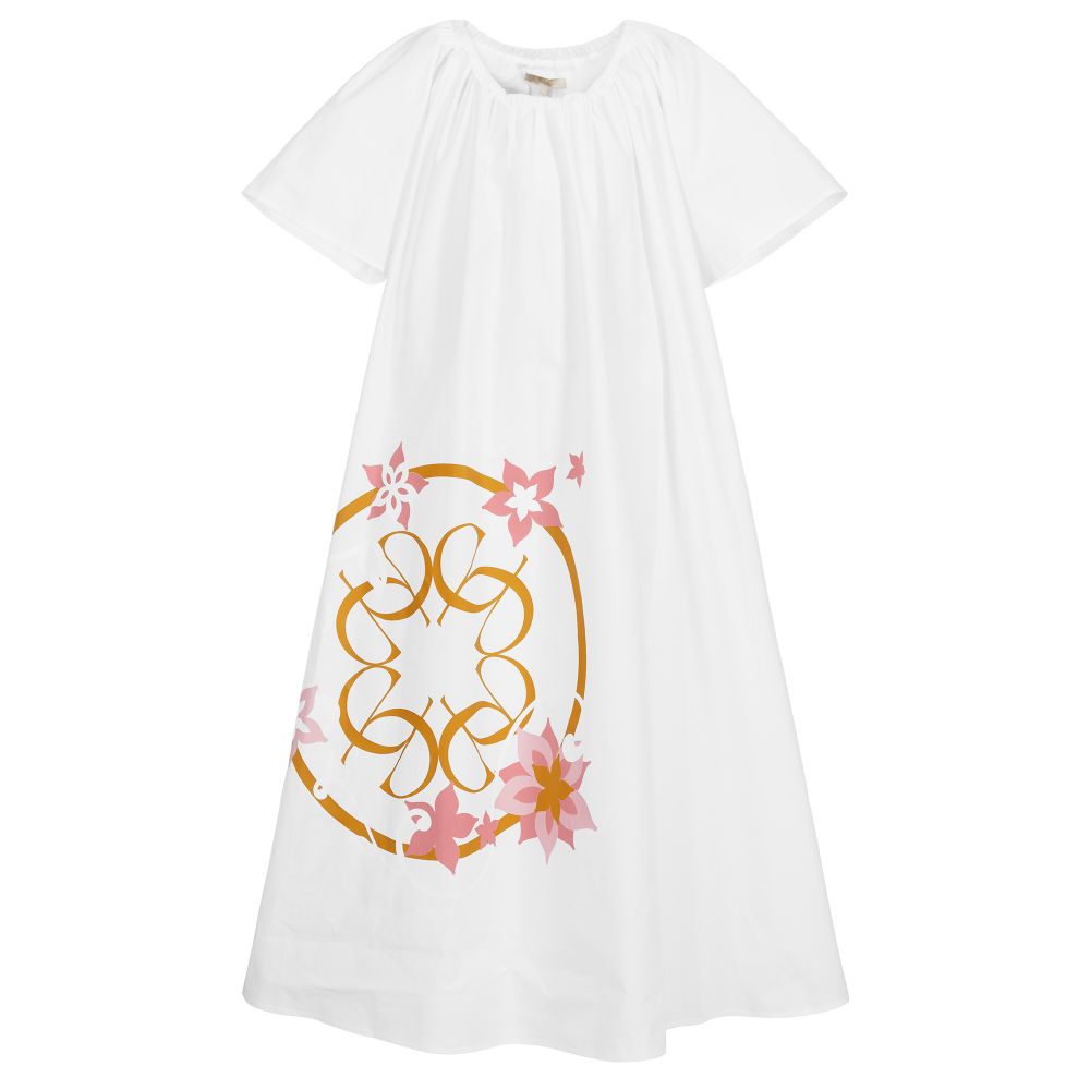 Elie Saab - Белое платье макси с логотипом для подростков | Childrensalon