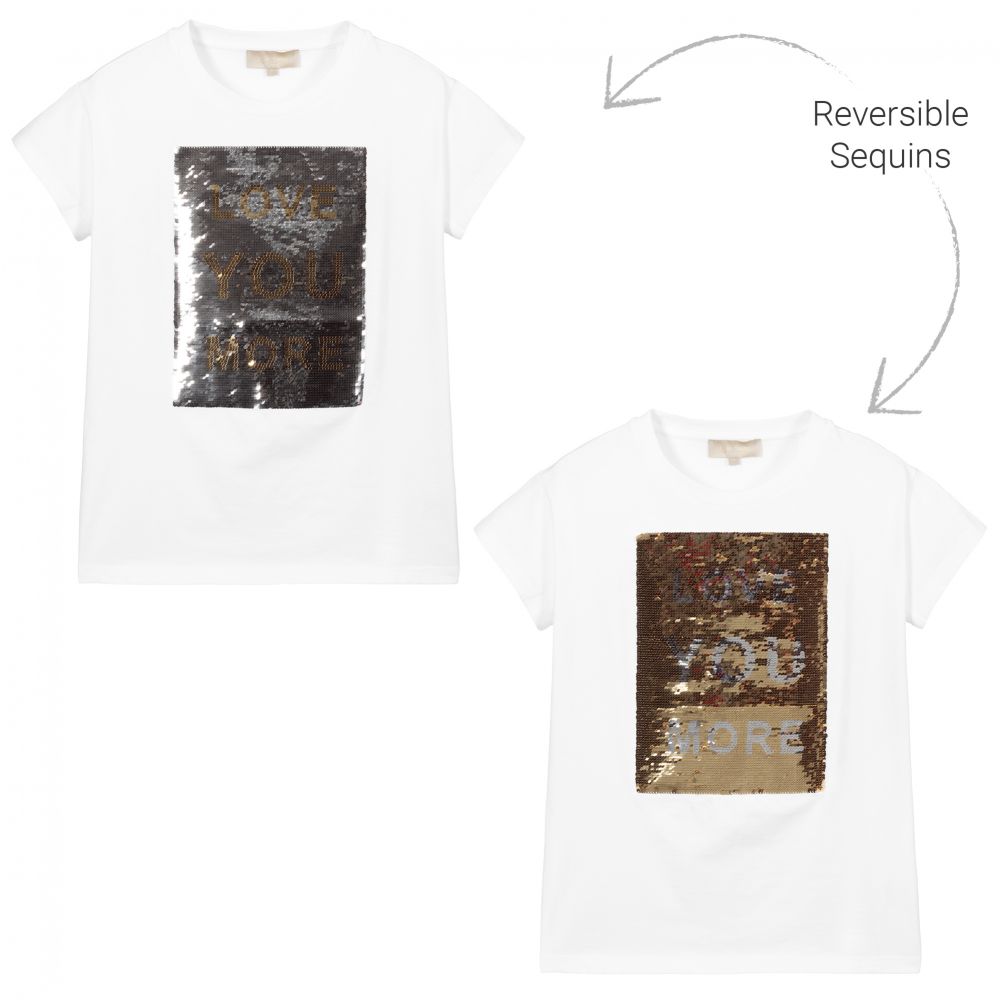 Elie Saab - Weißes Teen T-Shirt mit Pailletten  | Childrensalon